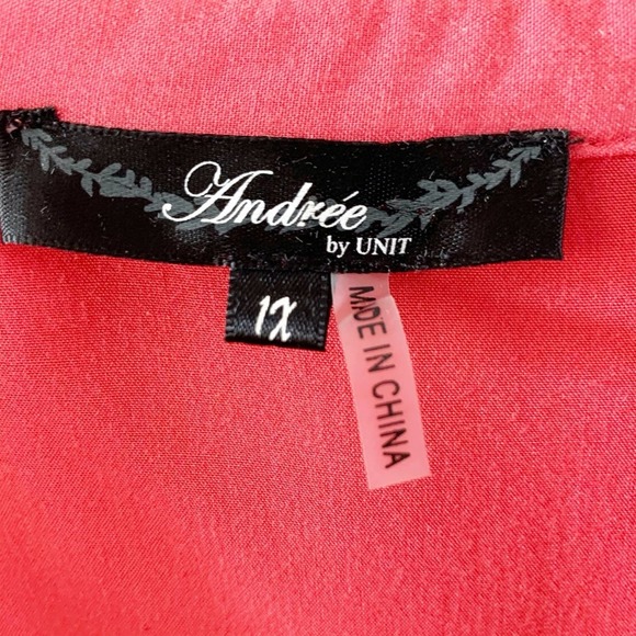Andrée by Unit Embroidered Blouse Coral Pink 1X - Picture 7 of 8